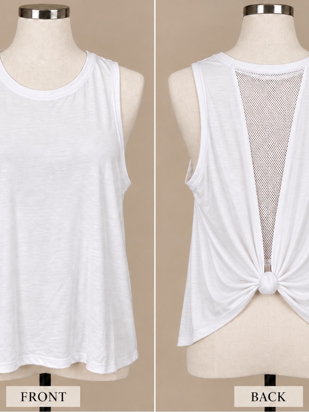 Old Navy White Tank Top with Mesh Back and Knot